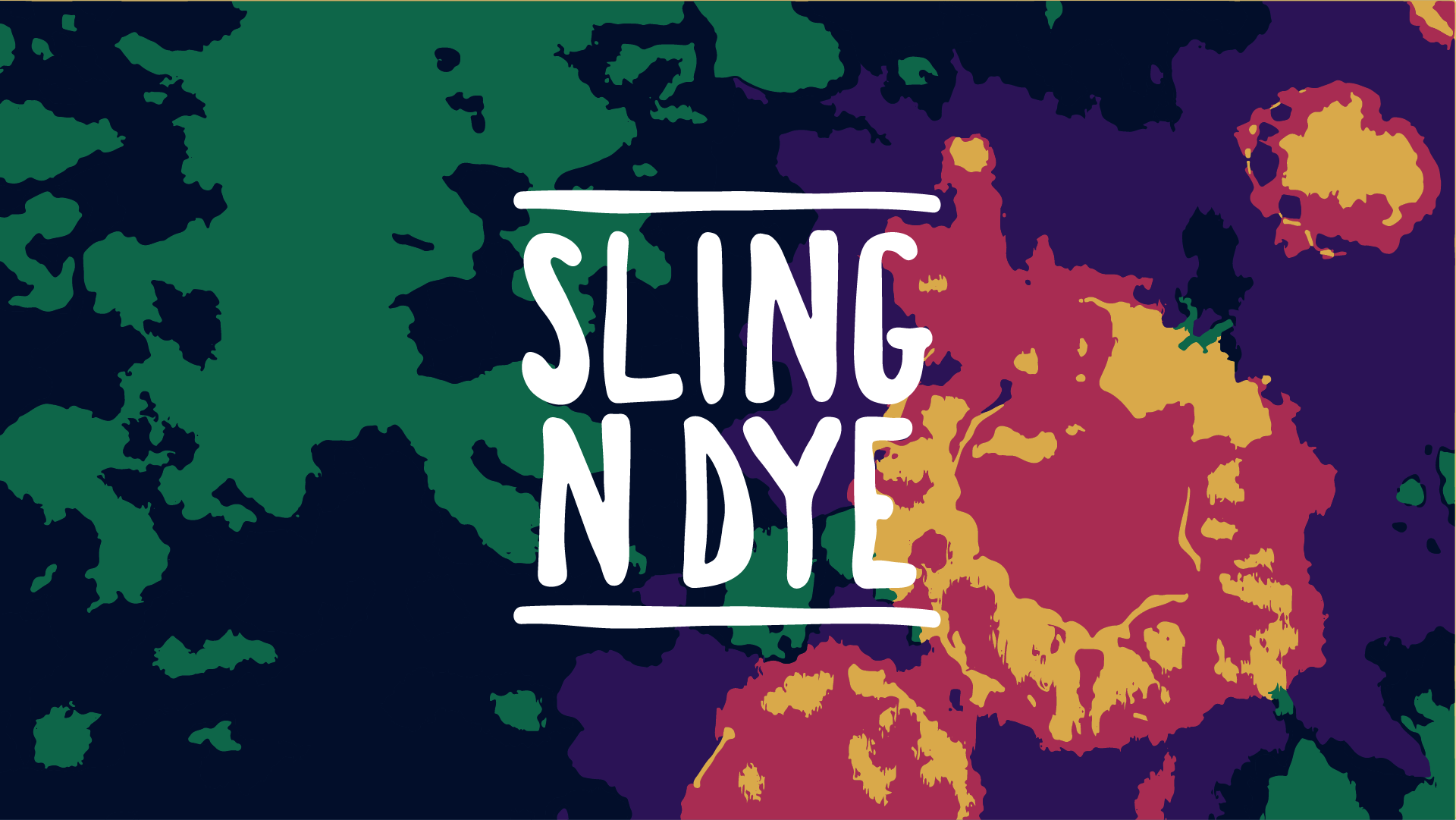 Sling N Dye logo on a 'wacky' background.