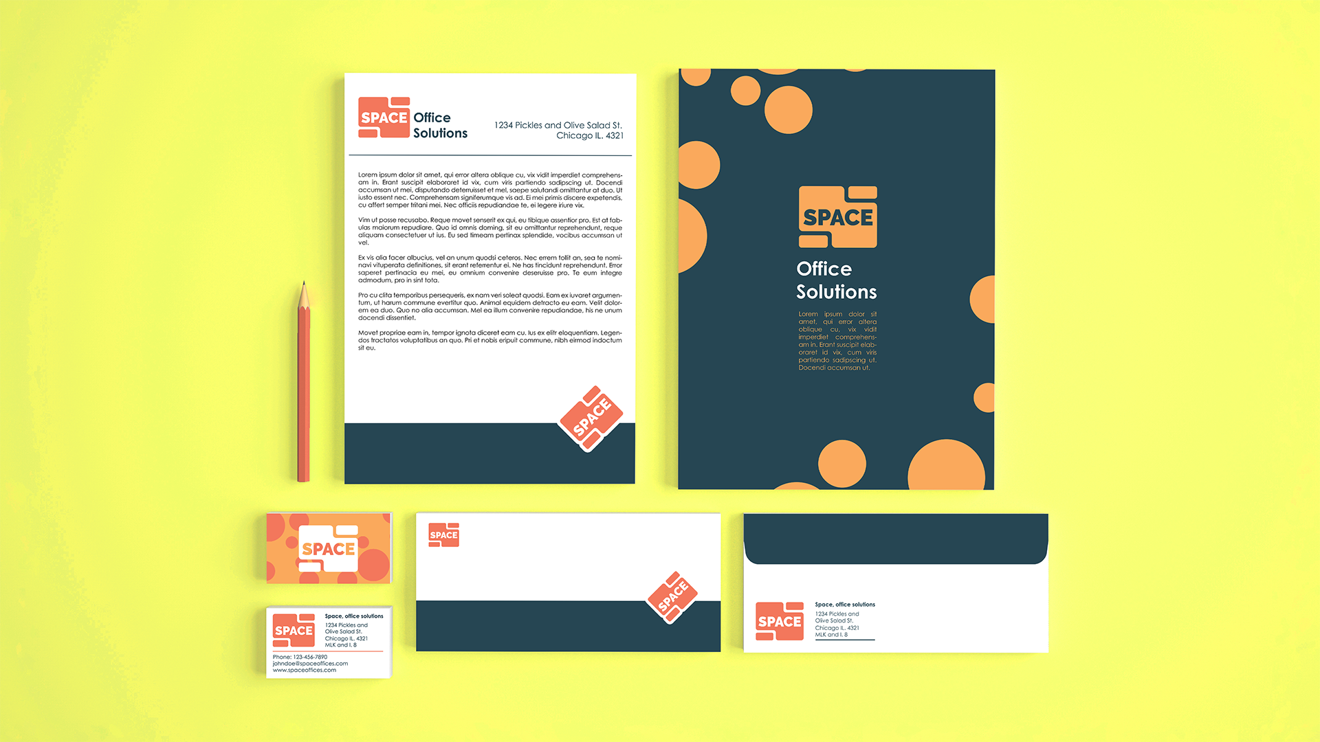 A stationary mock-up showing how the identity would look in various contexts.